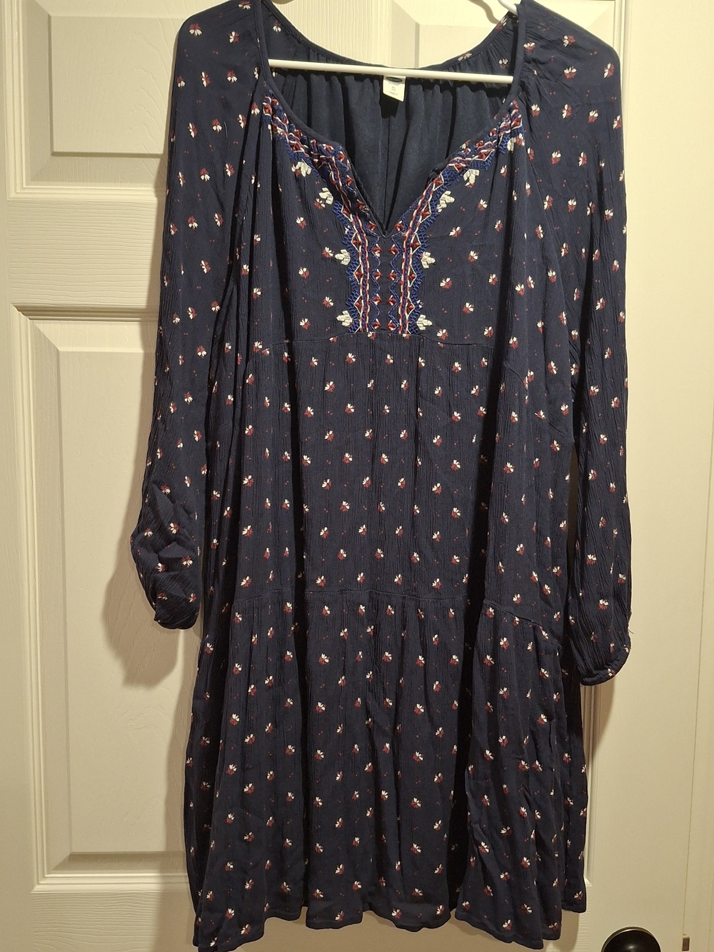 Old Navy Navy Blue Floral Embroidered Long Sleeve Dress